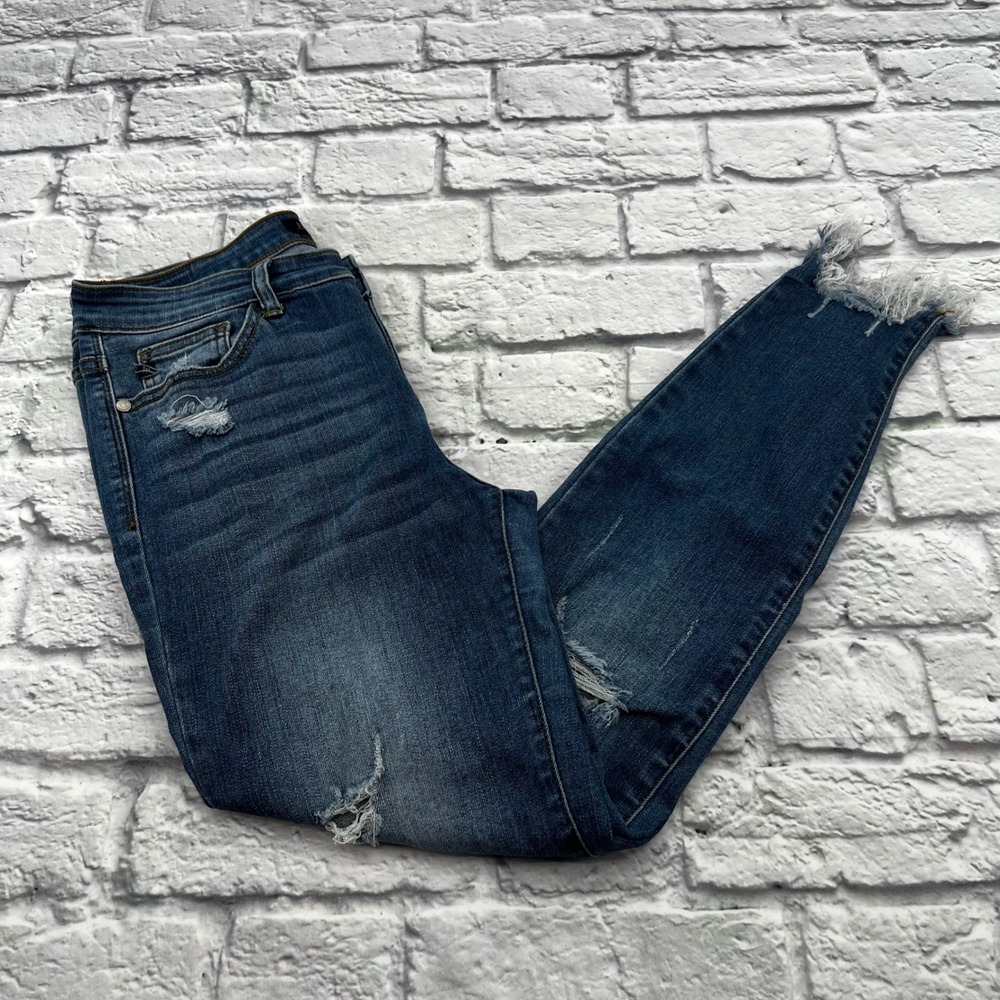 Judy Blue Womens Distressed Cropped Skinny Jeans Blue Size 7/28 Comfort Stretch